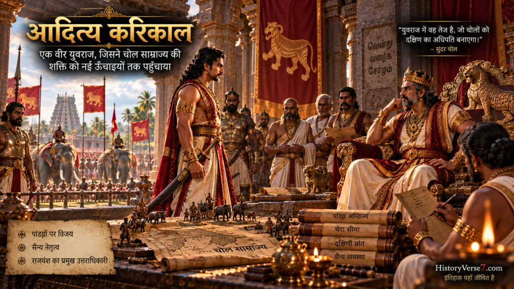 5-आदित्य-करिकाल-सुंदर-चोल-के-दरबार-में-1024x576 सुंदर चोल का इतिहास: 10 ऐतिहासिक प्रमाण और चोल उत्तराधिकार की अनकही कहानी